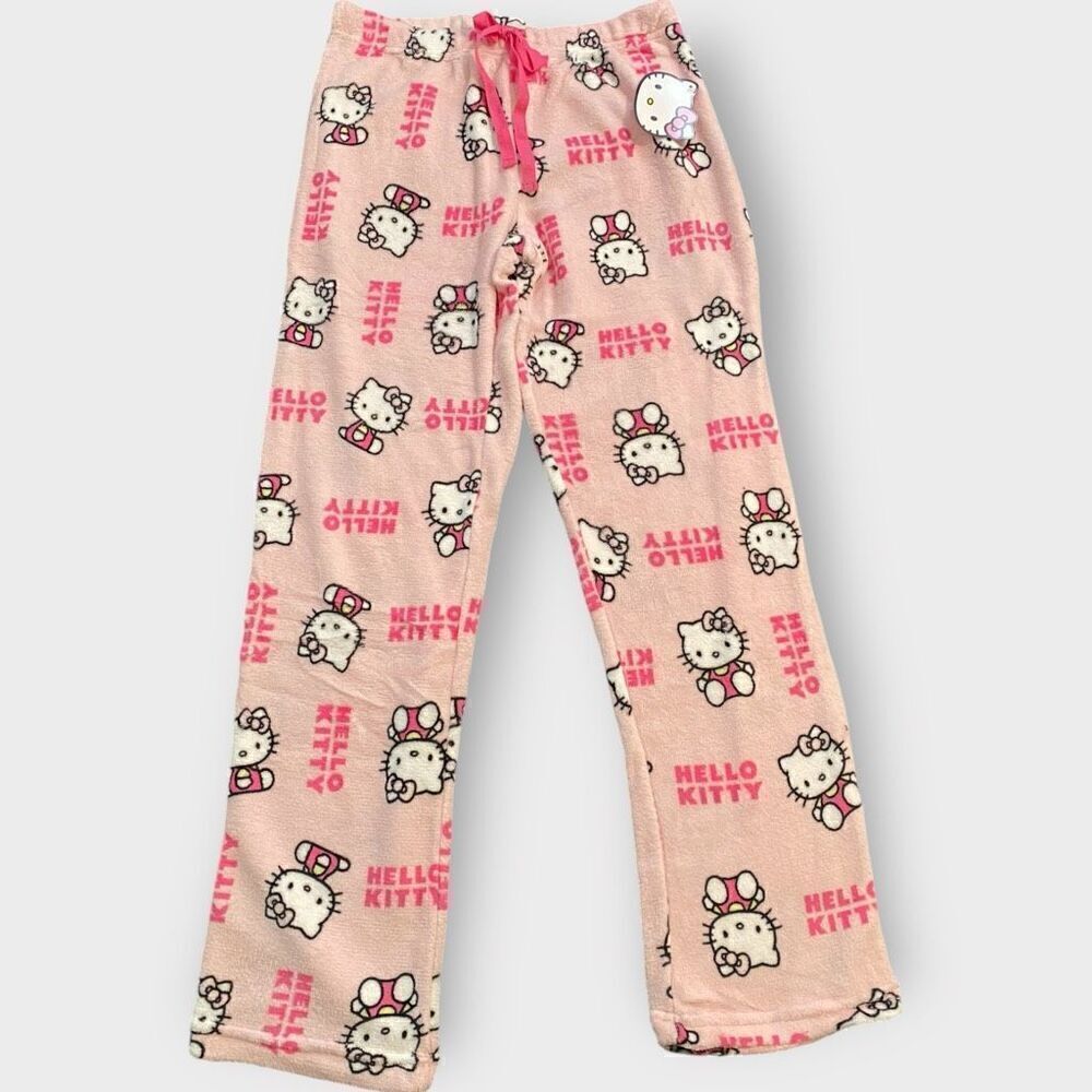 Hello Kitty Sanrio All Over Fuzzy Soft Touch Pajama Pants Womens size Large New